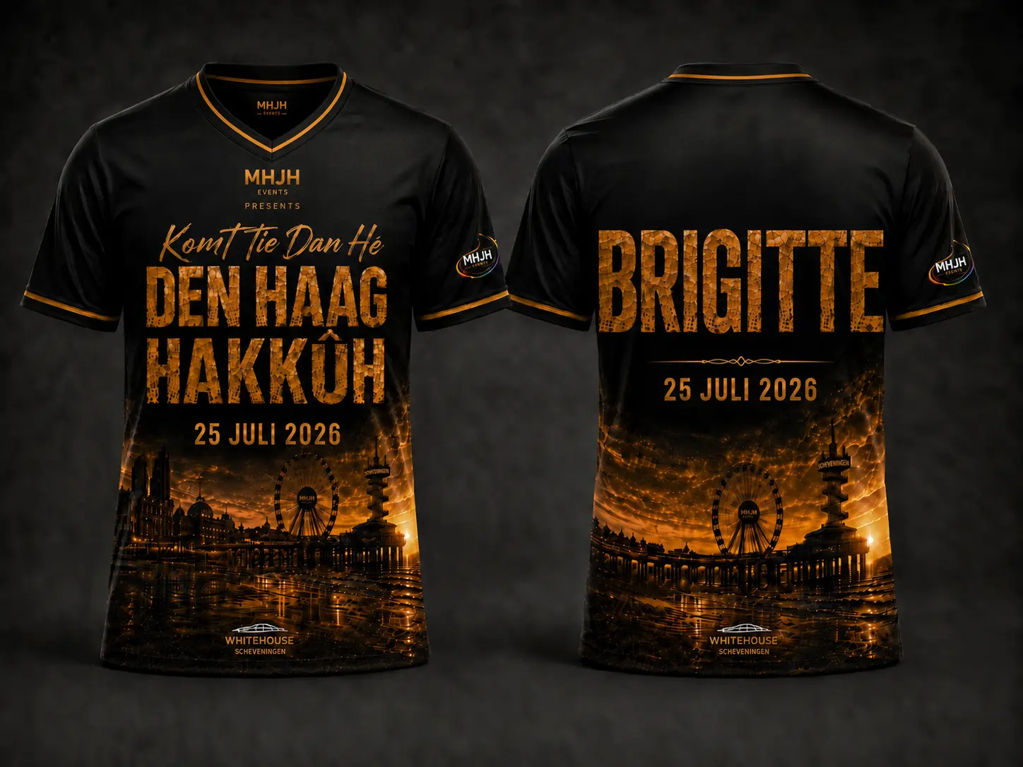 Voor- en achterkant van Komt tie dan he - Den Haag Hakkûh Eventshirt